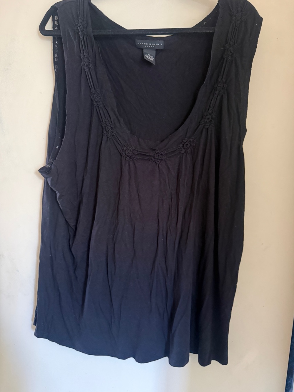 Grace Elements Black Scoop Neck Sleeveless Tank with Knotted Trim plus size 3x